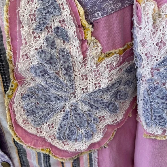 BLUE VELVET NWT Pink and Purple crochet Butterfly Patchwork Shirt - Picture 6 of 12